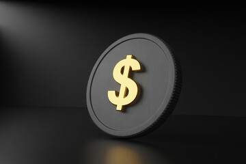 Elegant Gold Dollar Symbol on a Dark Coin A Symbol of Wealth and Prosperity in a Modern and Minimalist Design