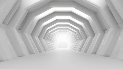 White, hexagonal tunnel perspective