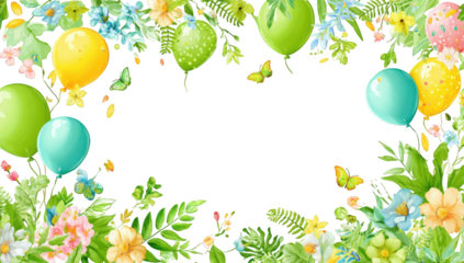 Colorful floral and balloon border