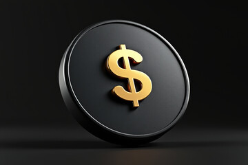 Financial Concept Golden Dollar Coin with Dollar Sign on Black Background Symbolizing Wealth and Prosperity