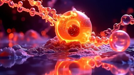 A beautifully structured plasma-lined molecule resembling electric storm core rotates majestically, with finely detailed filaments intertwining in a ballet of colorscitrus oranges and deep