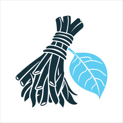 Herbal Medicine Bundle: Roots, Leaves, Potency Symbol Muthi Herbal Medicine Bundle of tied roots and leaves with one leaf unfurling to show potency