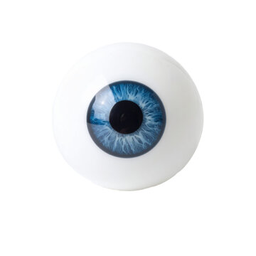 A realistic blue human eye with visible iris details on a transparent background. Suitable for spooky Halloween themes and holiday crafts.