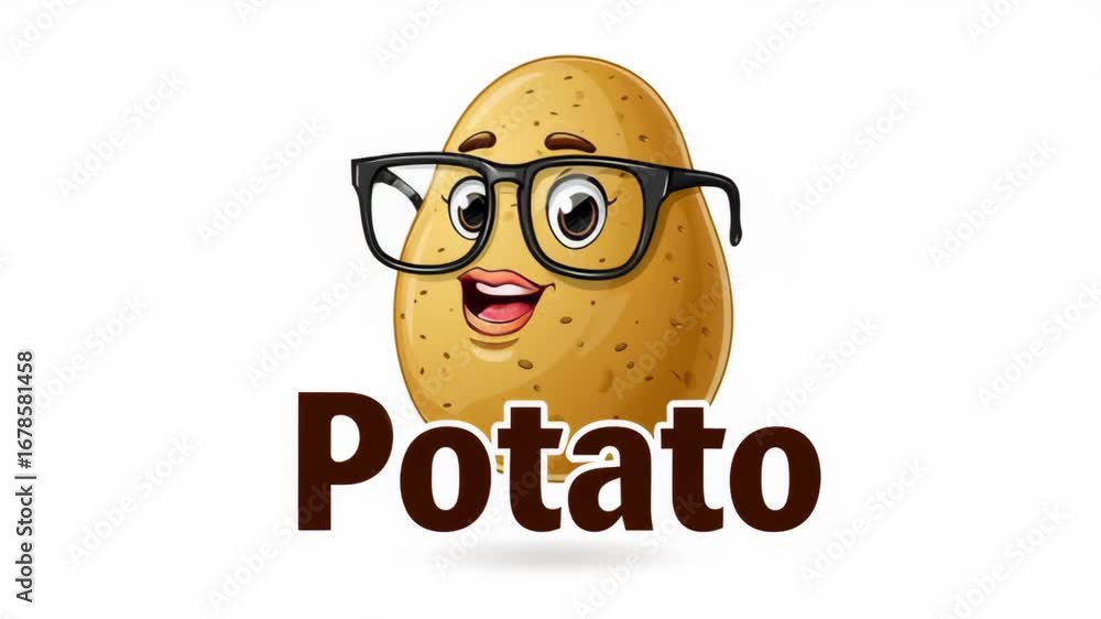 Aufkleber animated potato character with glasses transitions from a neutral expression to a cheerful smile, sh