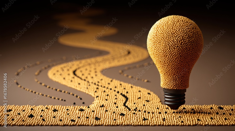 Aufkleber simple representation of a light bulb on a table with dotted arrows leading outward signifying creat