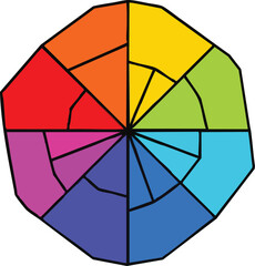 Obraz premium A vibrant, segmented color wheel showcasing a spectrum of hues.