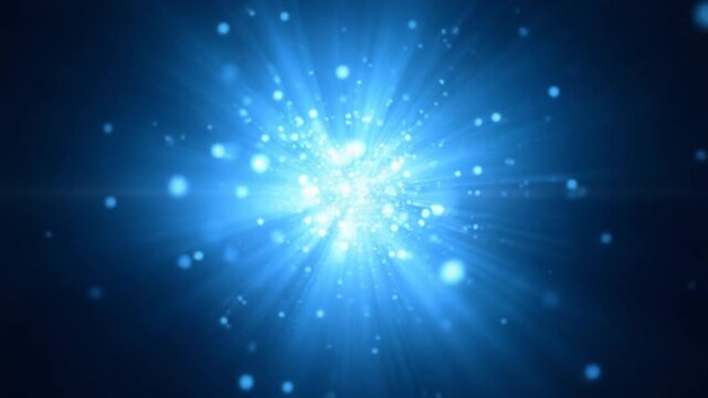Abstract explosion of glowing blue particles in space. Dynamic energy burst effect perfect for sci-fi, technology, or digital data visuals and futuristic presentations