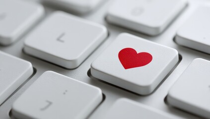 A close-up of a computer keyboard with a red heart symbol on a key