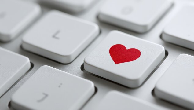A close-up of a computer keyboard with a red heart symbol on a key