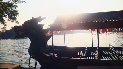 Dragon Boat on Sunter Lake is waiting for passengers.