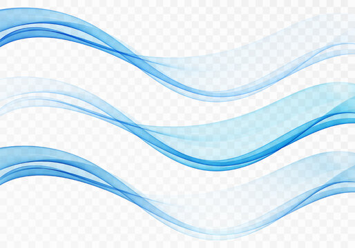 Three waves, transparent blue wave design element. Blue motion wave, smoky flow curve. Abstract waves set.