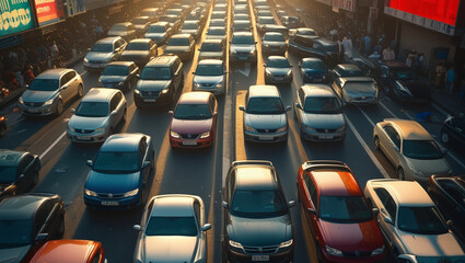 Congestion crowded cars, road traffic on street