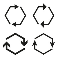 Set of cyclic arrows. Circular loop symbol. Hexagonal process diagram. Vector recycle icons.