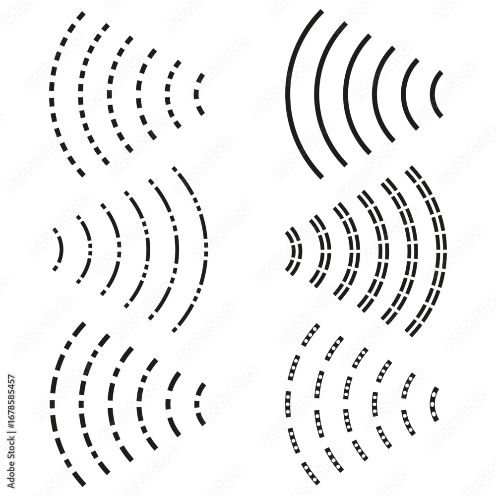 Poster abstract dash lines. vector sound wave symbols. digital signal illustration. graphic motion elements
