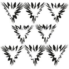 Abstract symmetrical shapes. Brush stroke ornament. Monochrome Vector graphic. Tribal decorative elements.