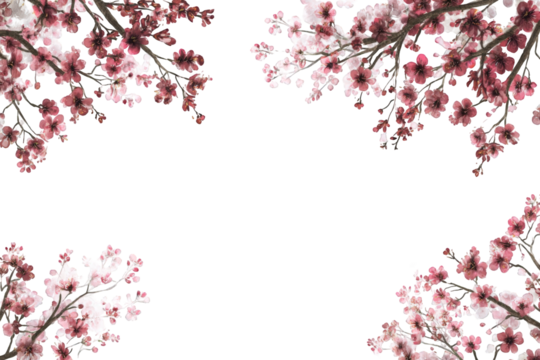 Cherry blossoms frame black background