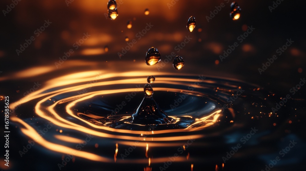 Aufkleber liquid drops creating ripples in dark studio setting