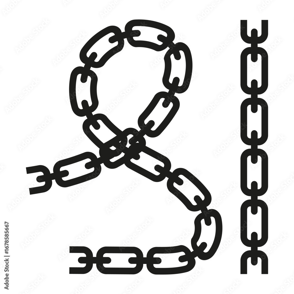 Poster chain link symbol. interlocked metal elements. strong connection vector. secure technology concept.