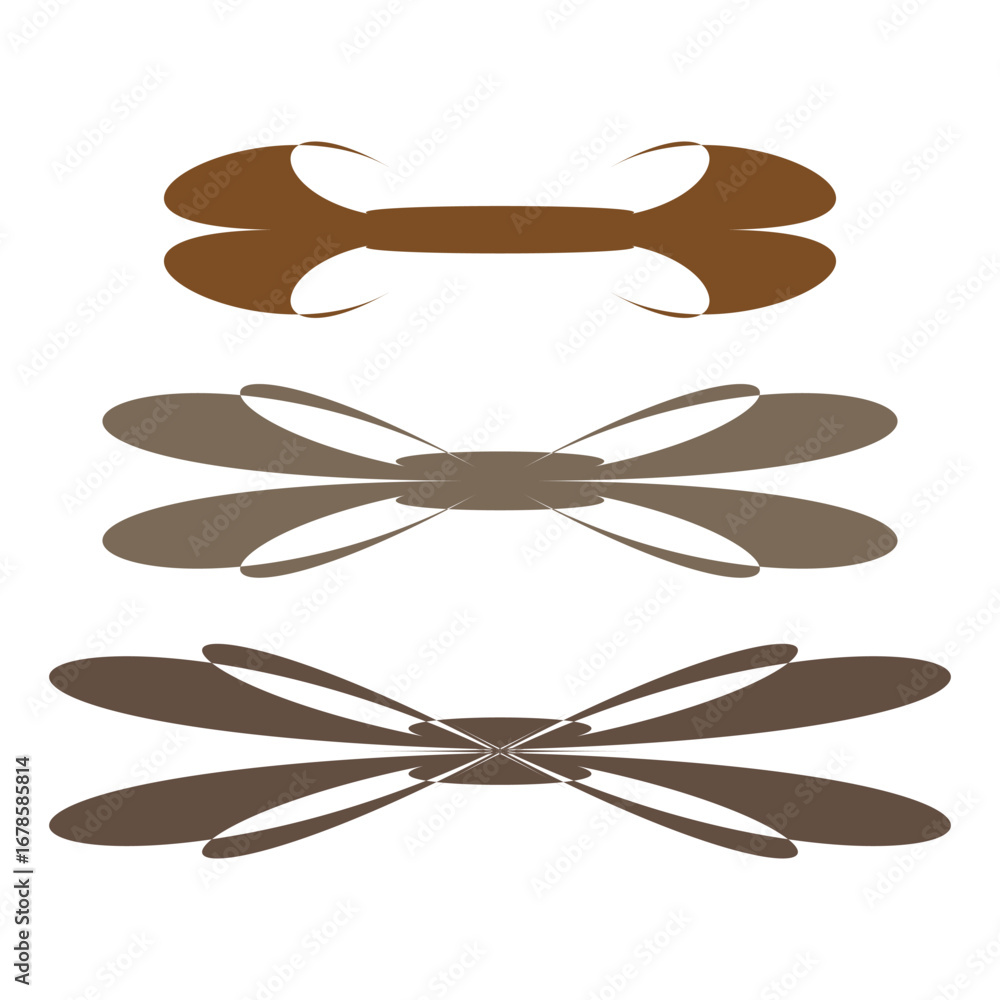 Poster abstract symmetrical elements. brown shape collection. decorative art pieces. vector object set.