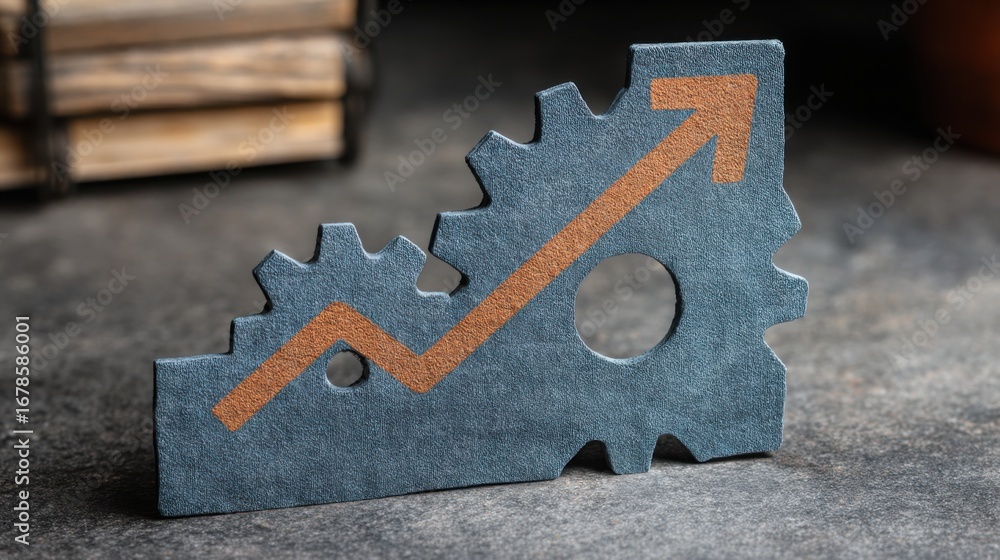 Poster puzzle piece with graph arrow representing data performance insights and growth strategies in busine