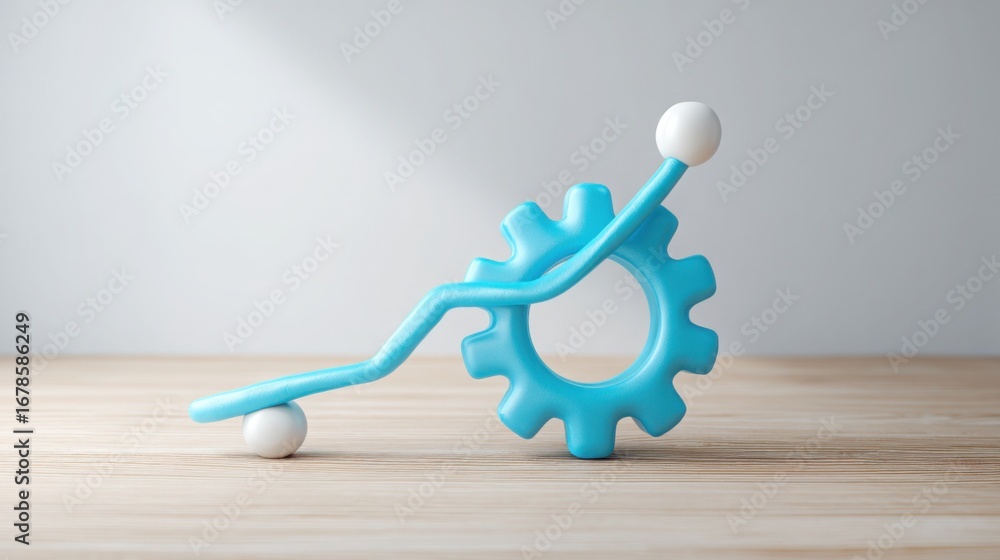 Poster toy figure on table with line graph emerging to represent data performance and business strategy ins