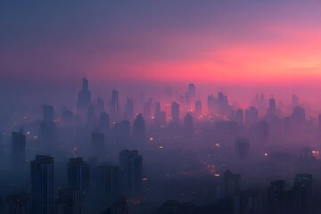 Fototapeta premium haze cloaks the dawn city evoking quiet hopeful longing for ambitious brands.