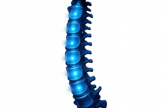 Spinal column showing intervertebral discs, isolated on transparent background, perfect for medical and scientific projects