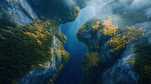 View from the plane, river, landscape, travel, top view, mountains - Powered by Adobe