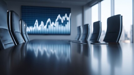 Modern corporate office scene with executives reviewing an ESG report on digital tablets, sustainability graphs displayed on large screen.