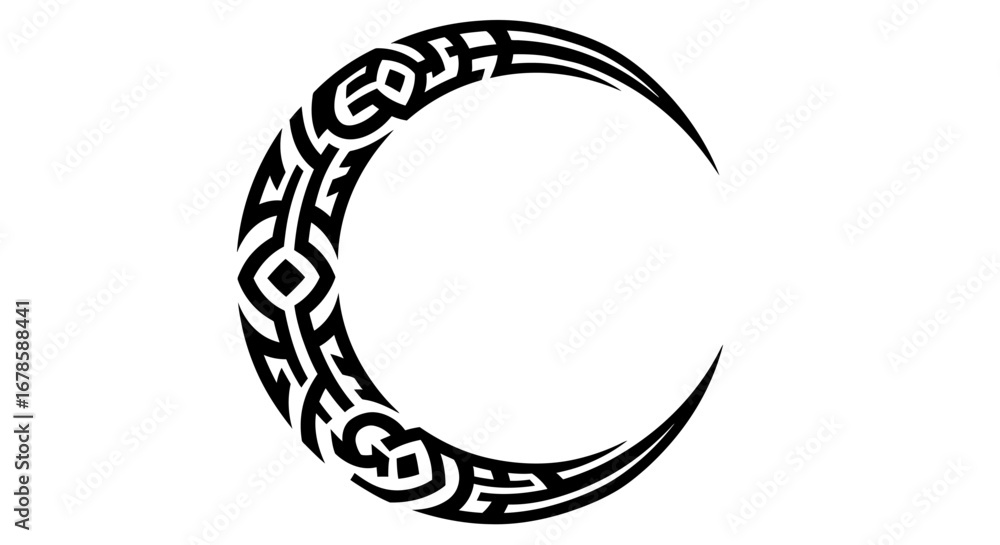 Poster vector crescent moon with tribal style pattern, perfect for tattoos, logos, or any design project ne