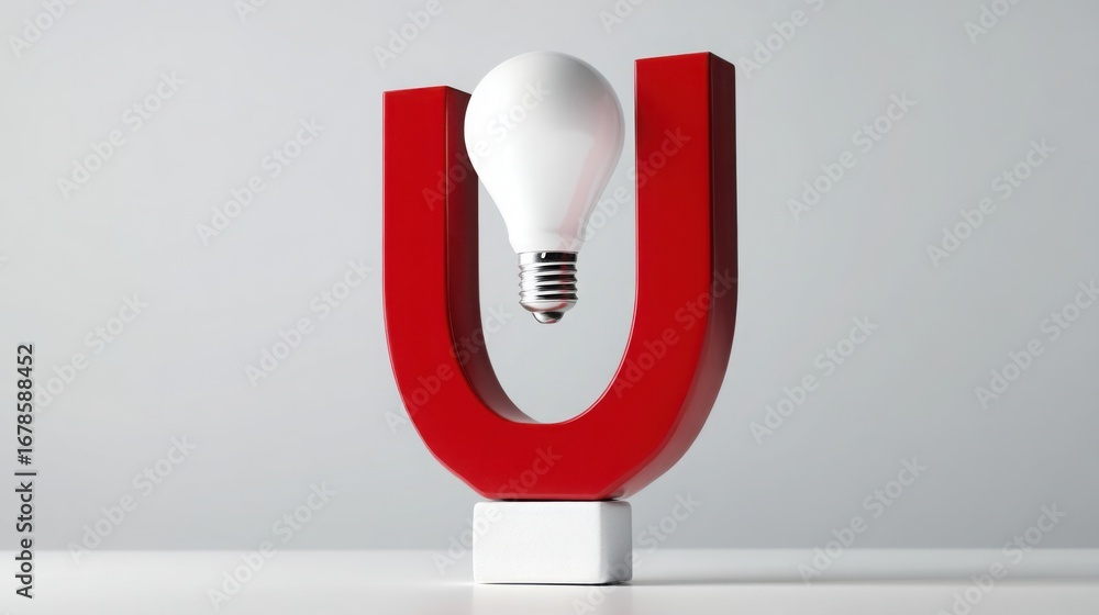 Aufkleber stylish light bulb positioned on a red and white object signifying conceptual attraction with a magn