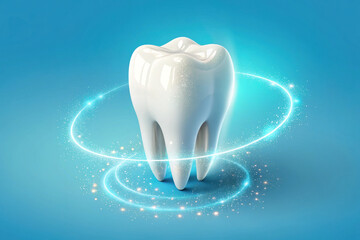 Radiant Dental Health A Gleaming White Tooth Surrounded by Sparkling Light Emphasizing Oral Care and Hygiene for a Healthy Smile