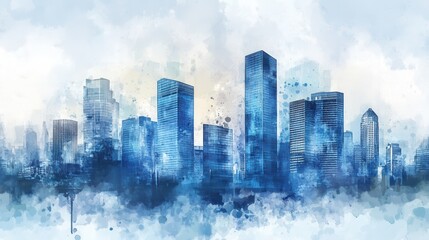 Fototapeta premium Cityscape of skyscrapers in serene urban environment during daytime