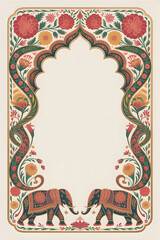 Ornate Indian Wedding Arch with Decorated Elephants. Festive Floral Frame for Grand Celebration.