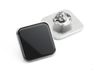 Empty enamel pin mockup - Blank square black silver lapel badge mock up
