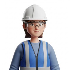 female construction worker on white background