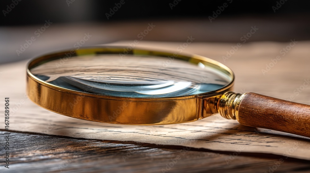 Poster close-up view of a magnifying glass zooming into a product signifying focused attention on details a