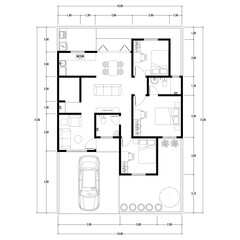 Architecture plan with furniture. home floor plan, isolated on white background, stock illustration.