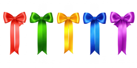 Colorful satin ribbons bow collection on transparent png background
