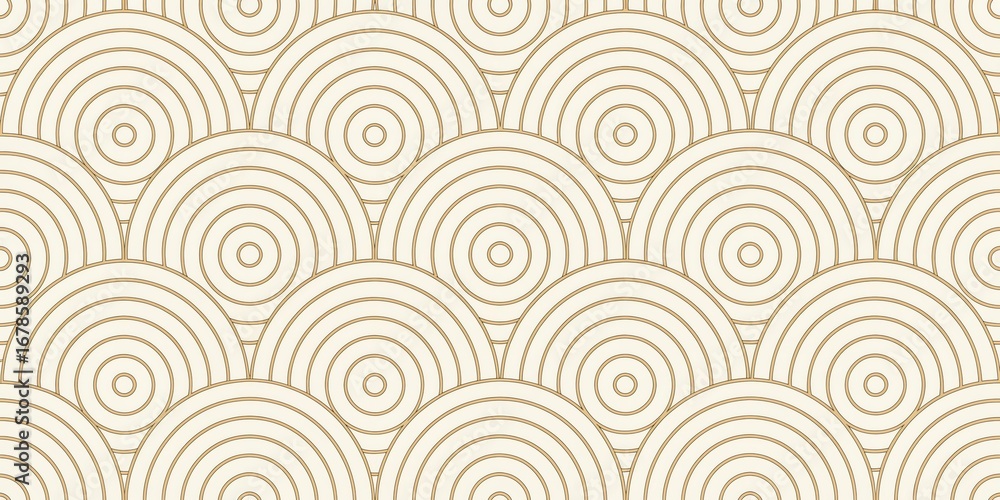 Poster seamless art deco inspired geometric pattern with concentric arcs in cream and black lines