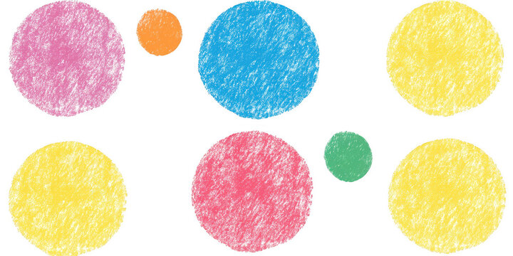 Colorful circles crayon style drawing on transparent png background
