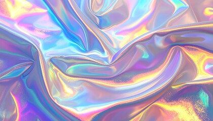 Fototapeta premium Shimmering iridescent fabric drapes in a mesmerizing swirl of pastel hues