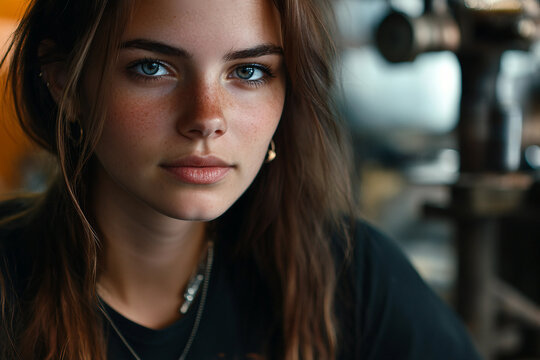 Generative AI portrait of young jeweler in glasses working at workshop with elegant expression and soft lighting