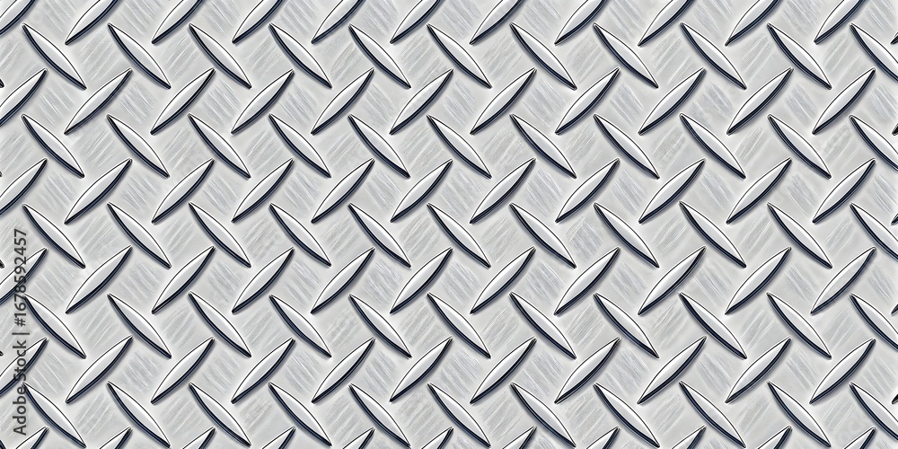 Poster close up of a textured metallic surface with a repeating diamond plate pattern in a grayscale tone