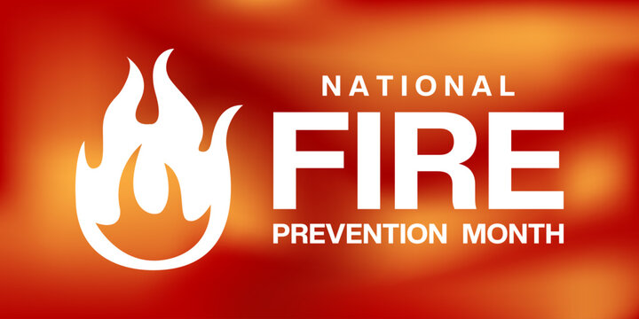 October is National Fire Prevention Month. Great for posters, banners and social media. Red background.