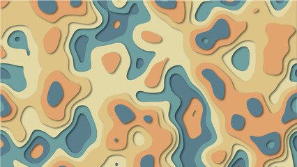 Abstract paper cut design with flowing, layered shapes in muted colors.