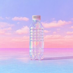 Holographic water bottle on pastel backdrop
