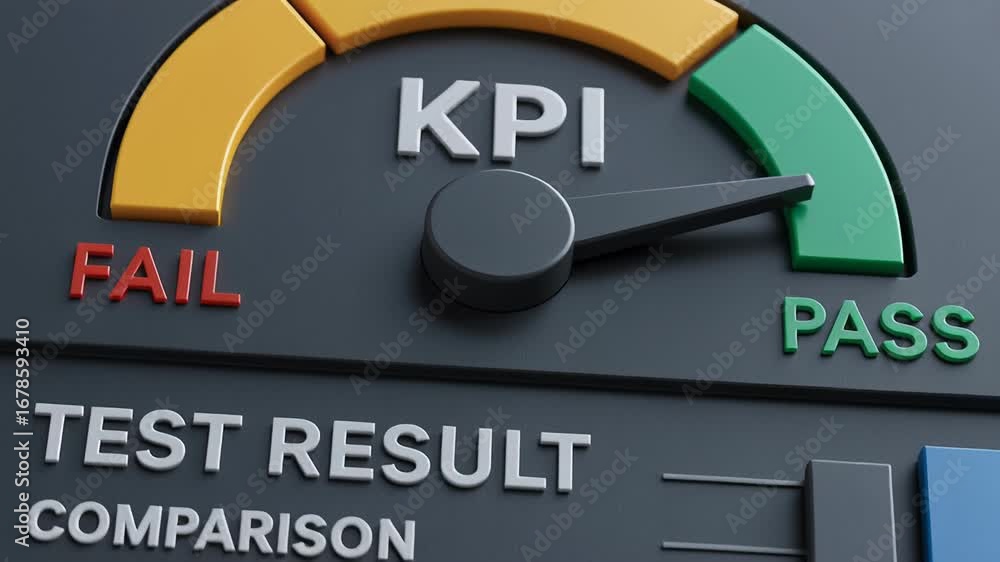 Poster kpi gauge needle indicating pass fail test result comparison with industry performance measurement a