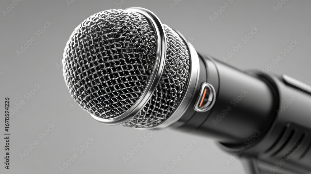 Poster professional microphone positioned beside content icon representing voice-led content creation and d