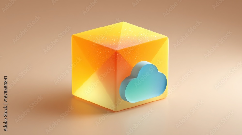 Poster minimalist cube with a heart inside representing love and affection in a contemporary digital design